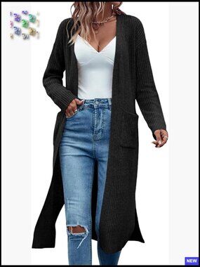 Oversized Ribbed Cardigan Sweater Long Duster Coat Open Front Pockets Chic